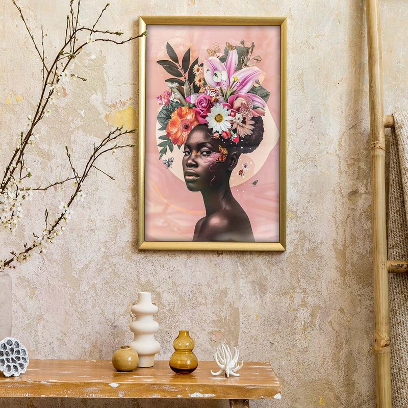 1 retrato mulher usando floral dourado