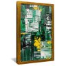 quadro abstrato em pinceladas verdes dourado