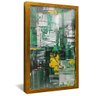 quadro abstrato em pinceladas verdes dourado reflexo