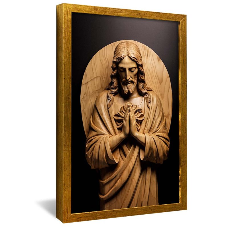 quadro jesus cristo em madeira dourado