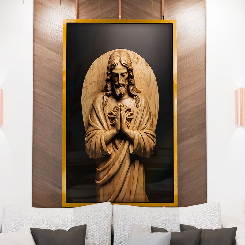 2 quadro jesus cristo em madeira dourado
