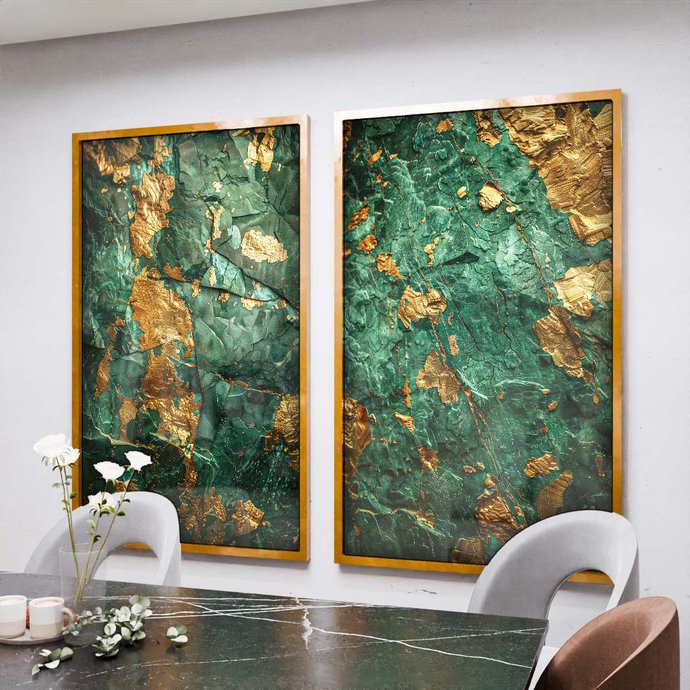 1 quadro duo esmeralda e ouro dourado