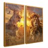 quadro duo familia de leoes dourado reflexo