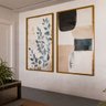 2 quadro duo floral e abstrato dourado