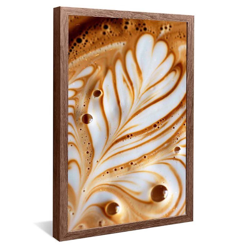 quadro latte art flor madeira