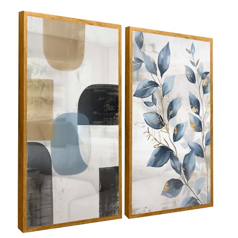 quadro duo painel e flores dourado reflexo