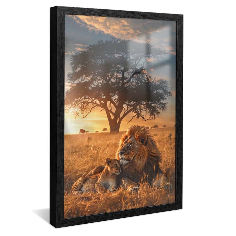 quadro leoes na savanna preto reflexo