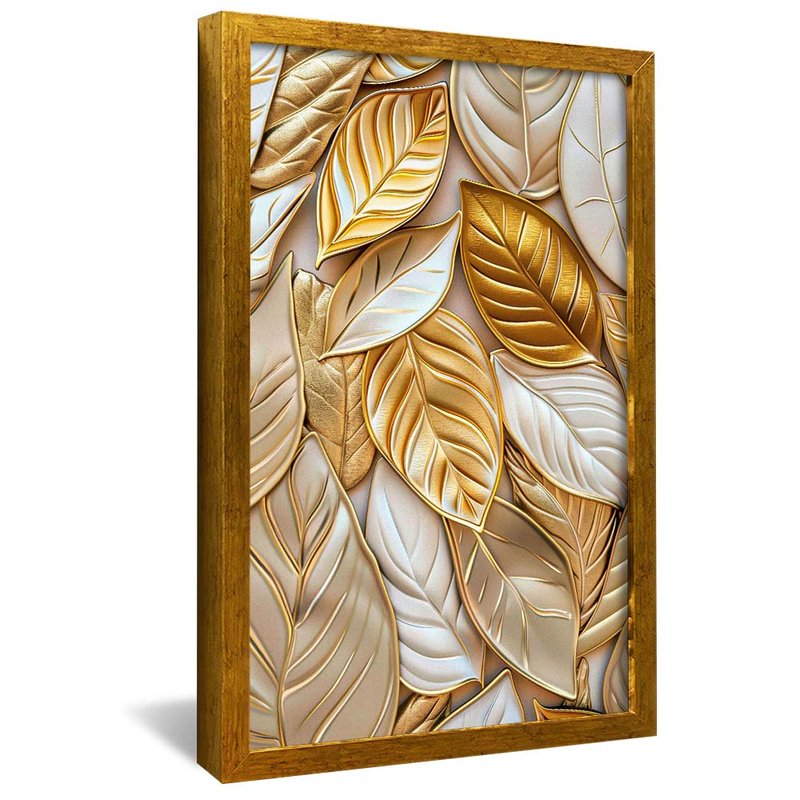 quadro folhas em ouro dourado