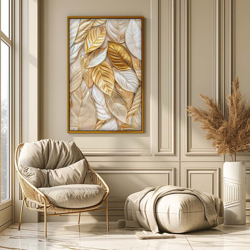 1 quadro folhas em ouro dourado