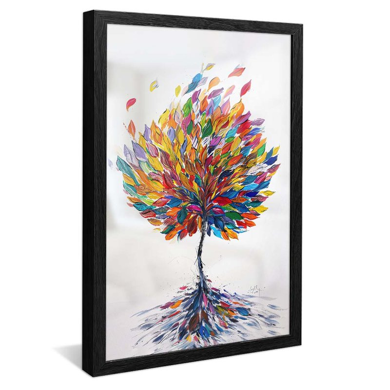 quadro explosao de folhas coloridas preto reflexo