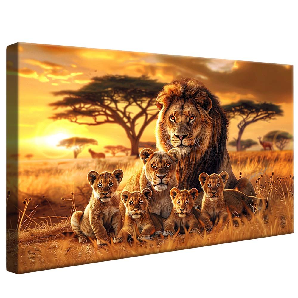 Quadro Decorativo Família Leões na Savana