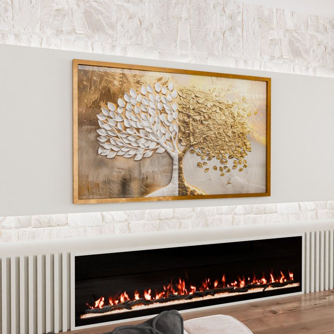 1 quadro folhas em ouro e branco dourado