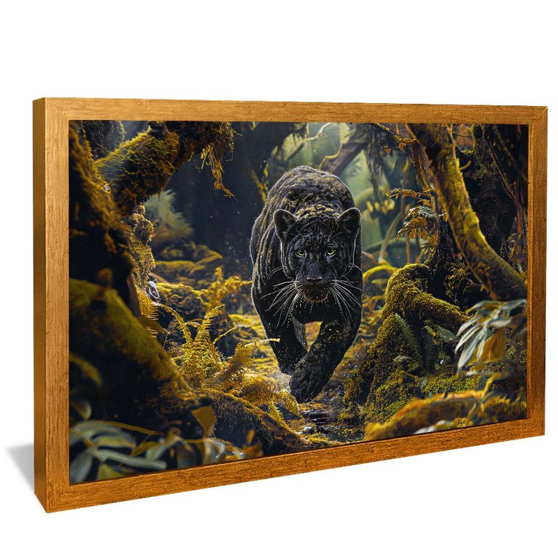 quadro pantera na floresta dourado