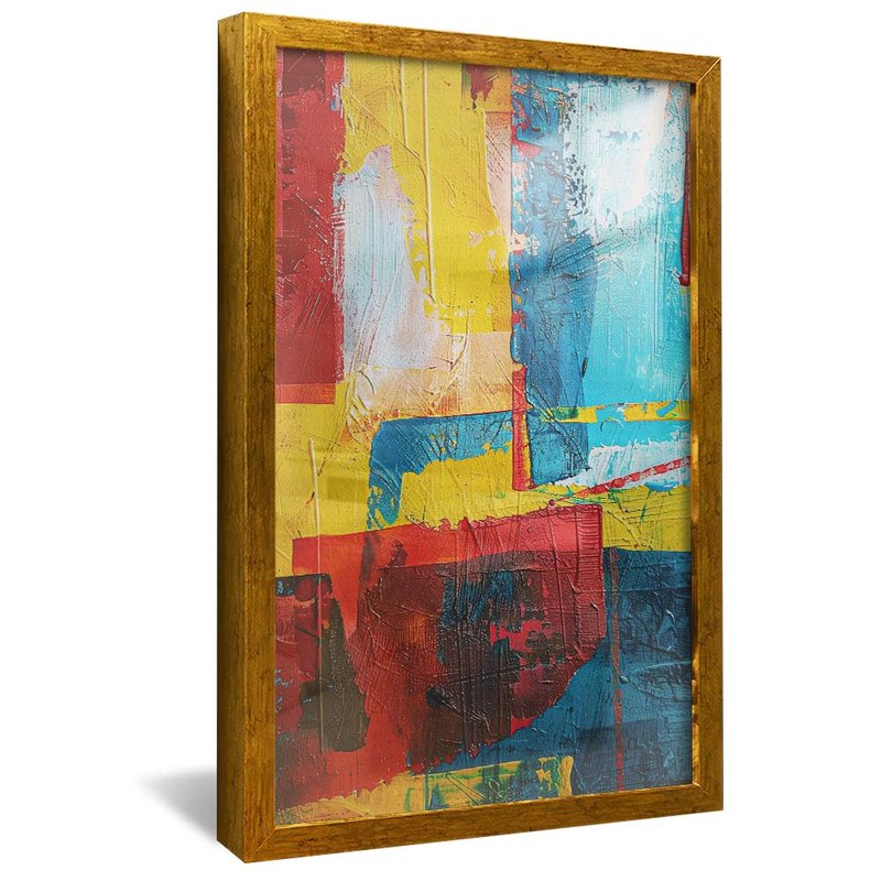quadro pintura pinceladas abstratas em canvas dourado reflexo
