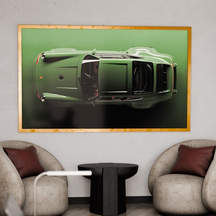 1 quadro porsche verde 911 dourado