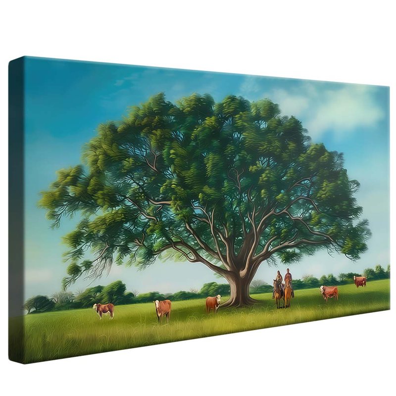 quadro pintura arvore e campo borda infinita