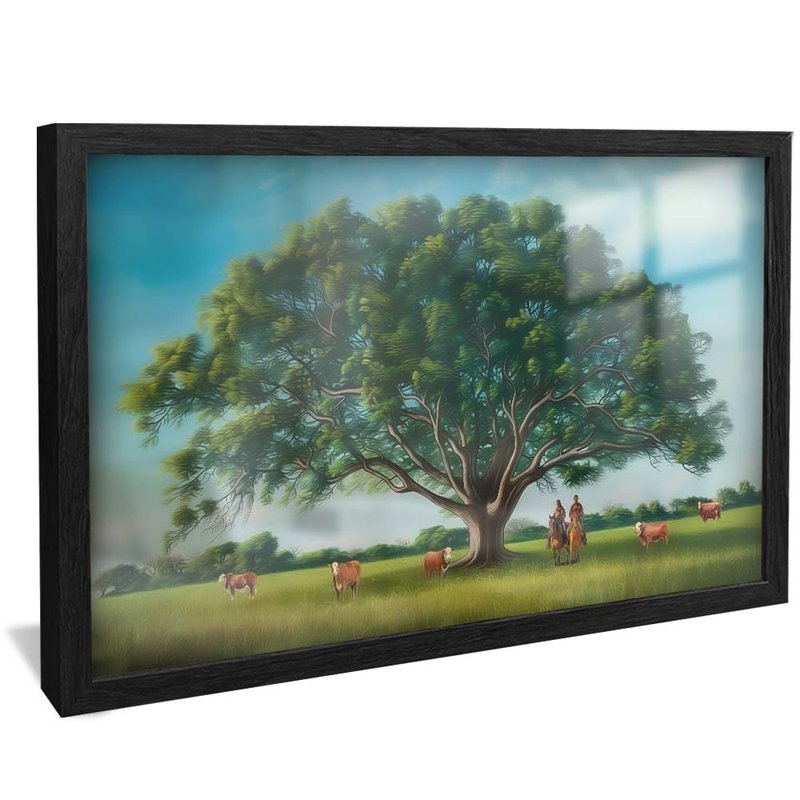 quadro pintura arvore e campo preto reflexo