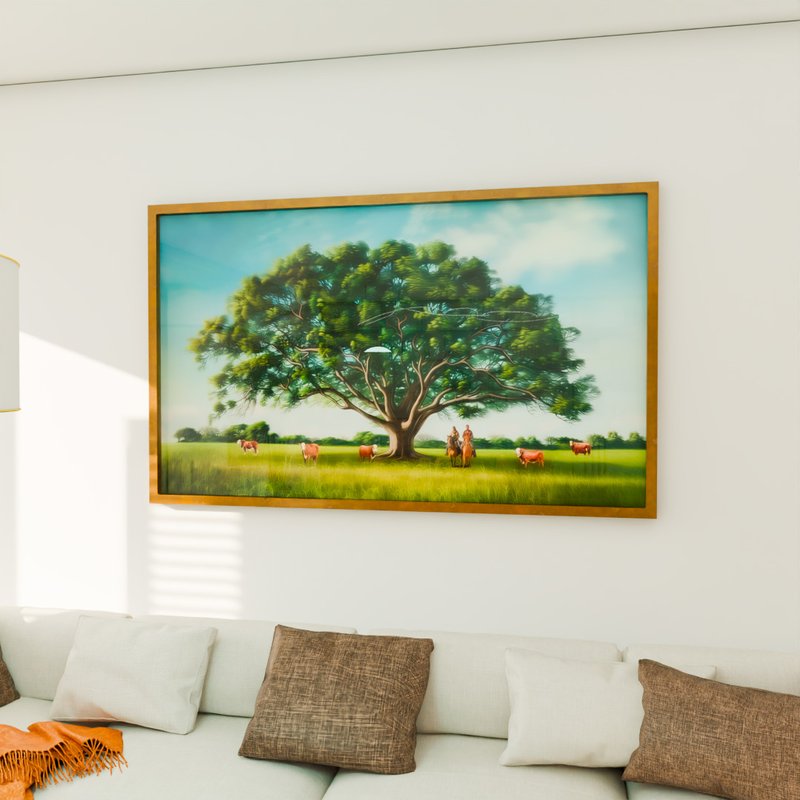 1 pintura arvore e campo dourado