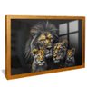 quadro leao e filhotes dourado reflexo