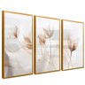 quadro trio floral branco dourado reflexo