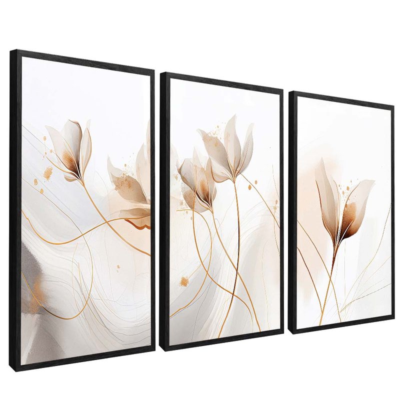 quadro trio floral branco preto