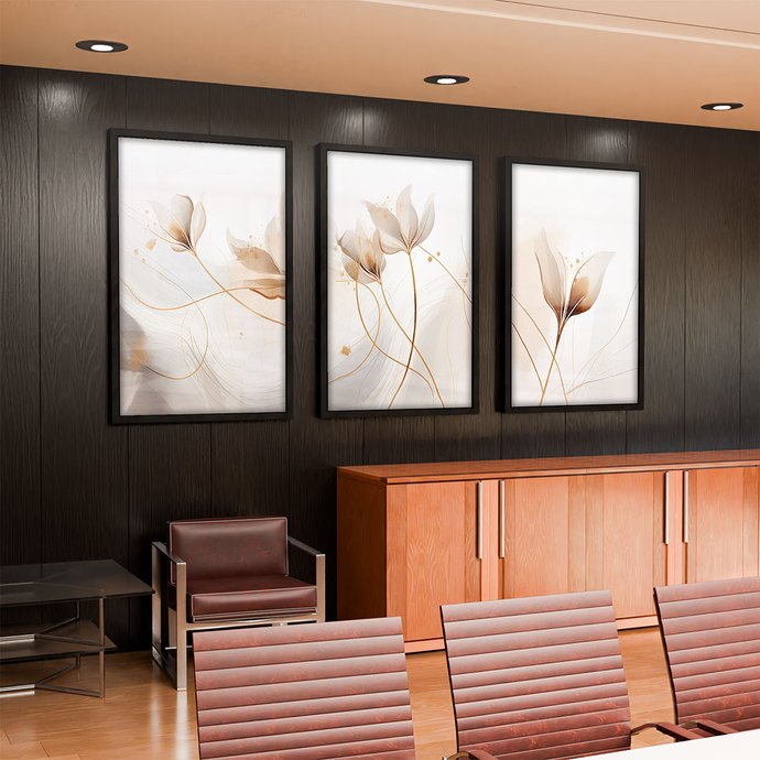 1 quadro trio floral branco preto