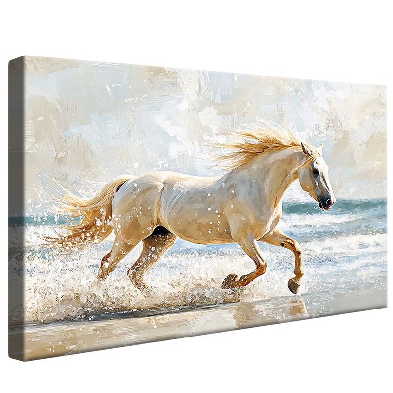 quadro cavalo branco na praia borda infinita