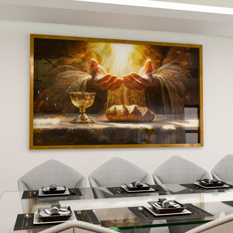 1 quadro pao e vinho abencoado dourado