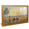 quadro pintura em oleo menino e pasto dourado reflexo