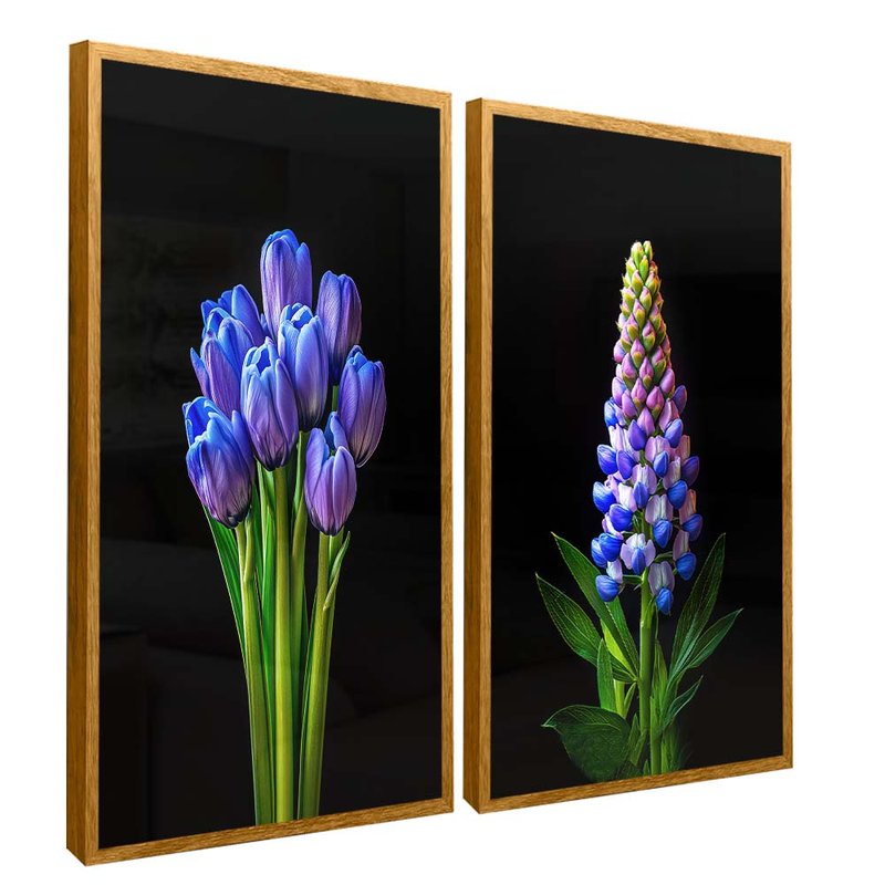 quadro duo lupino roxo dourado reflexo