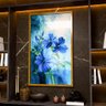1 quadro pintura floral serena azul dourado