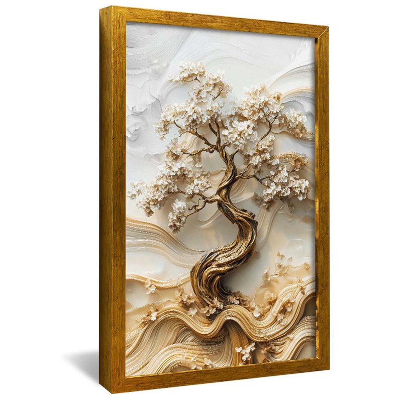 quadro arvore e ceramica dourado