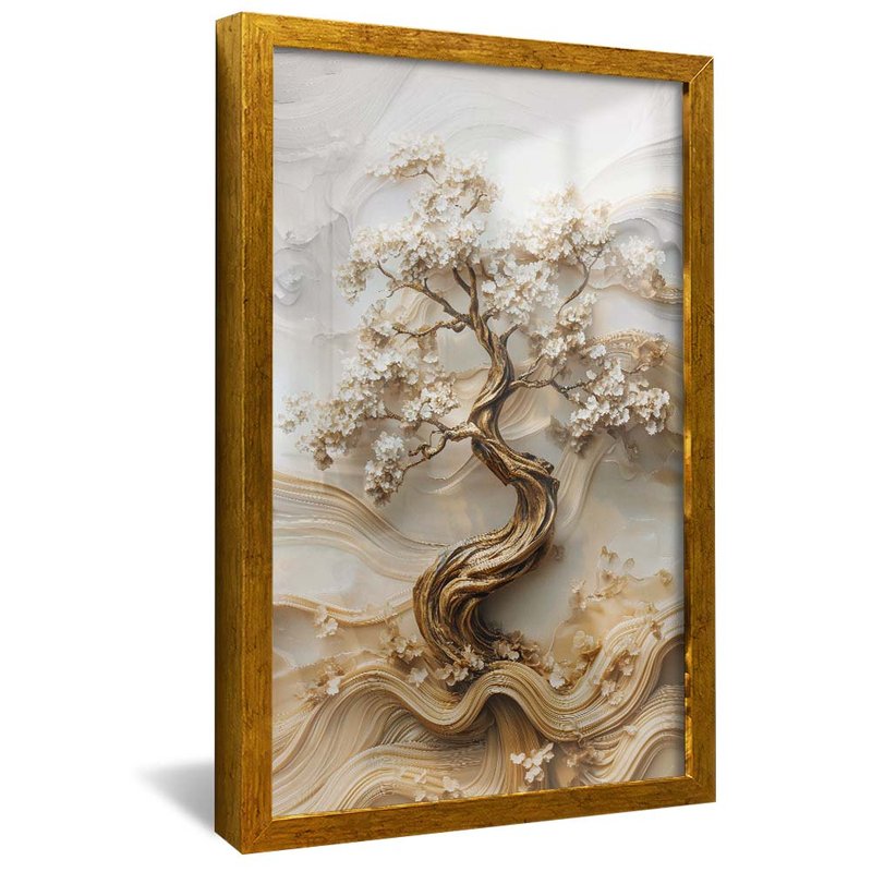 quadro arvore e ceramica dourado reflexo