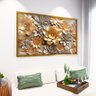 1 quadro floral dourado em ceramica dourado