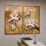 2 quadro duo magnolias ao ouro dourado