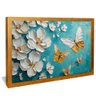 quadro pintura floral e borboletas dourado