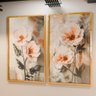 2 quadro duo pintura floral em oleo dourado