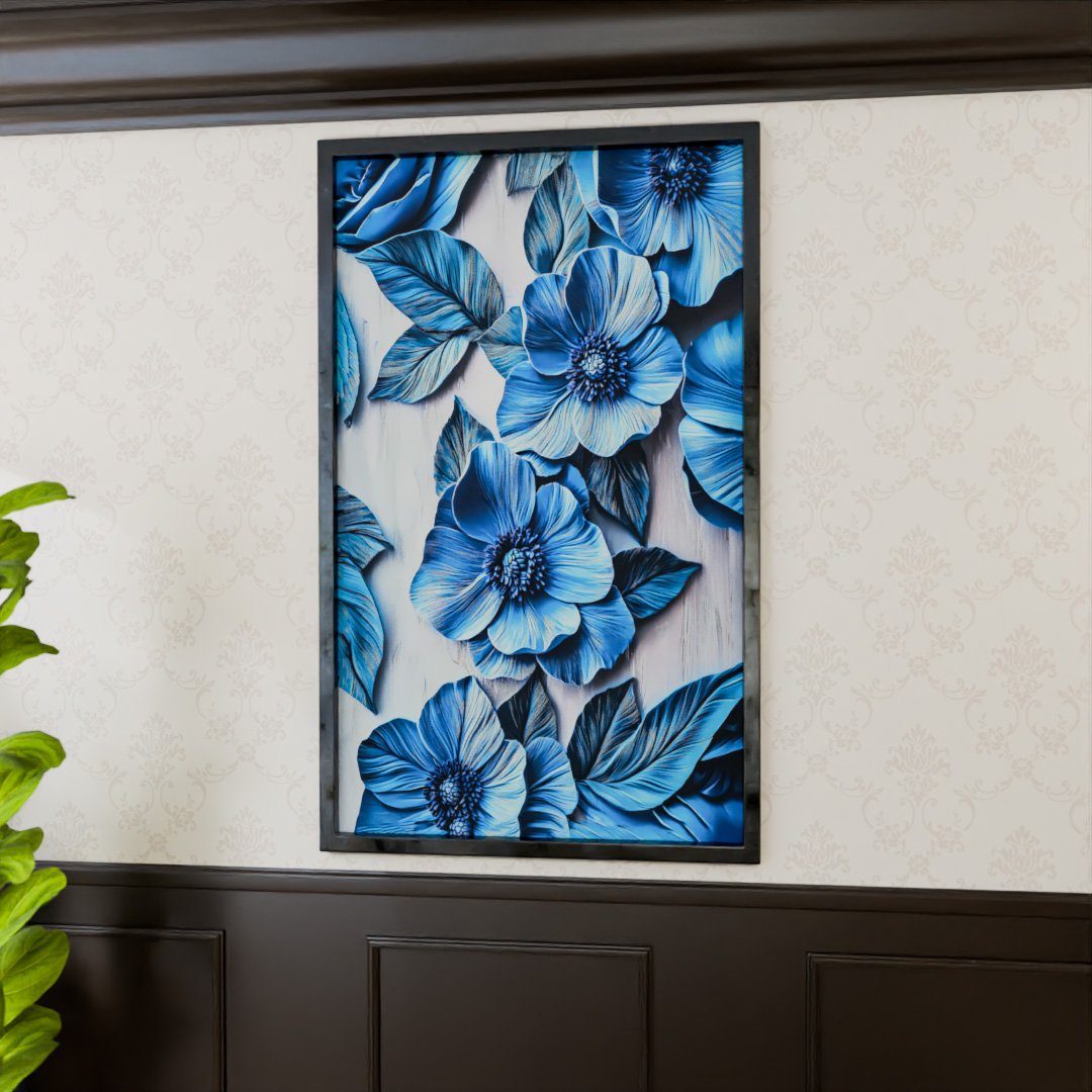・Juliane Marie・Blue flower・額装３４cm×２８cm・ Quadro Decorativo Flor Azul na Madeira V2070