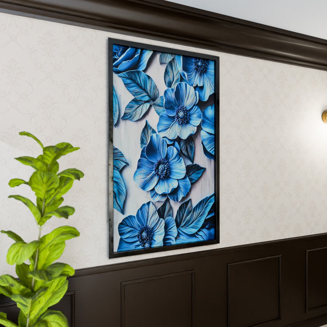 ・Juliane Marie・Blue flower・額装３４cm×２８cm・ Quadro Decorativo Flor Azul na Madeira V2070