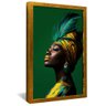 quadro mulher e turbante com penas dourado