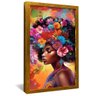 quadro mulher negra com flores dourado