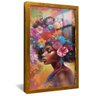 quadro mulher negra com flores dourado reflexo