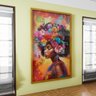 1 quadro mulher negra com flores dourado