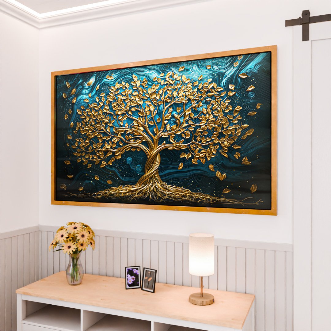 金色の葉の形状の置物 1-quadro-arvore-ouro-painel-