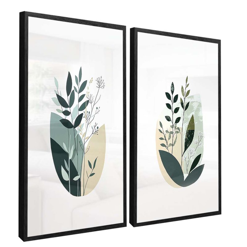quadro duo floral minimalista frio preto reflexo