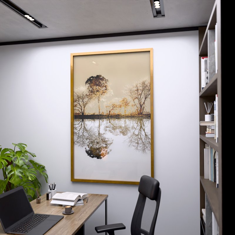 1 quadro flores fundo branco com detalhes dourados