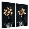quadro duo mulher e floral dourado borda infinita