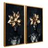 quadro duo mulher e floral dourado dourado