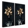 quadro duo mulher e floral dourado preto