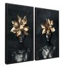 quadro duo mulher e floral dourado preto reflexo